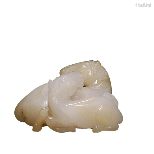 HETIAN JADE 'TWO HORSES' ORNAMENT