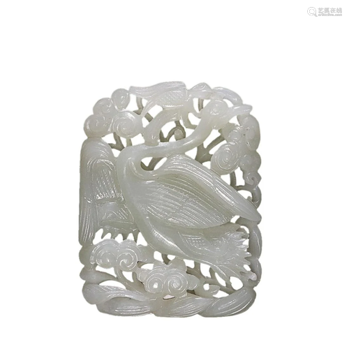 HETIAN JADE 'CRANE AND LOTUS' PLAQUE