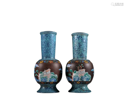 PAIR OF LUJUN GLAZED 'LANDSCAPE' VASES