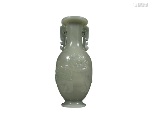 HETIAN JADE 'BOY AND ELEPHANT' VASE