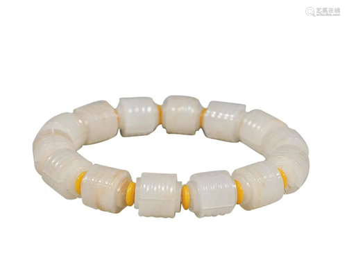 HETIAN WHITE JADE BEADED BRACELET