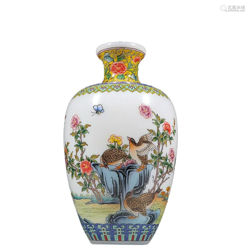 GLASSWARE PAINTED 'BIRD AND FLOWER' VASE