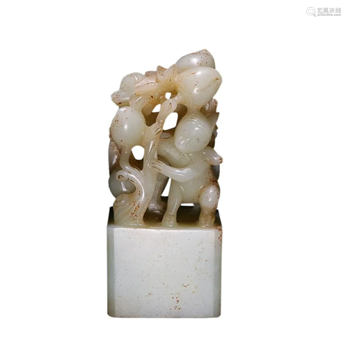 HETIAN JADE 'THREE MONKEYS' SEAL