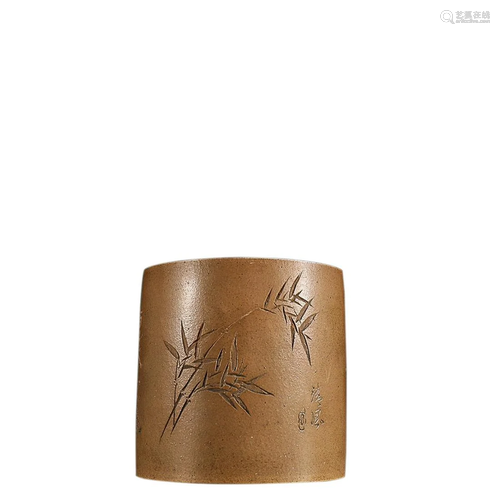 ZISHA 'BAMBOO LEAF WITH POEM' BRUSH POT