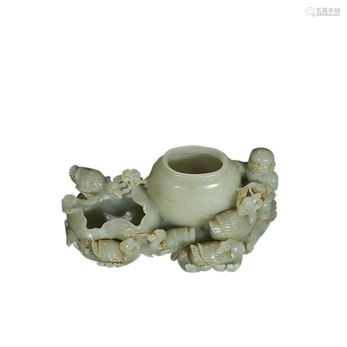 HETIAN JADE 'BOY AND GOOSE' BRUSH WASHING BOWL