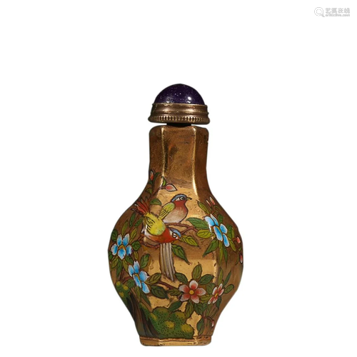 COLOURED GLASSWARE 'BIRD AND FLOWER' SNUFF BOTTLE