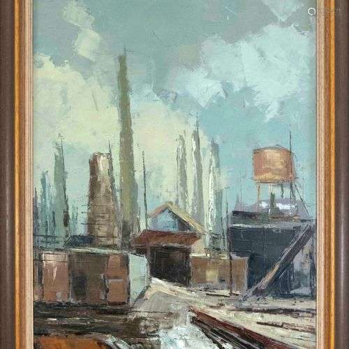 Unidentified painter mid-20th c., industrial landscape, oil ...