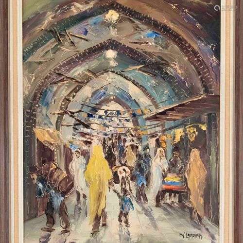 V. Lalazarian, mid-20th century, oriental bazaar scene, oil ...