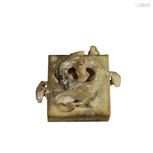 HETIAN JADE 'CHILONG' SQUARE SEAL