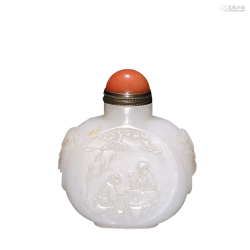 HETIAN JADE 'FIGURE STORY' SNUFF BOTTLE