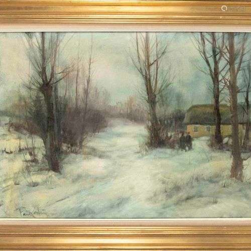 Paul Kastrup (1910-1987) , Danish winter landscape with two ...