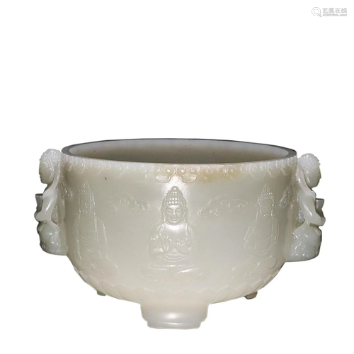 HETIAN JADE 'BUDDHA' TRIPOD INCENSE BURNER