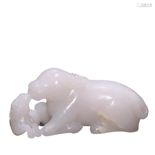 HETIAN WHITE JADE 'OX' ORNAMENT