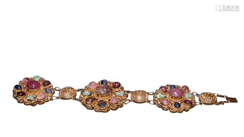 TOURMALINE INLAID GILT SILVER BRACELET