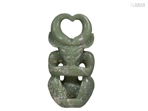 HONGSHAN CULTURE JADE FIGURE OF SUN GOD