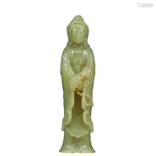 HETIAN YELLOW JADE FIGURE OF GUANYIN