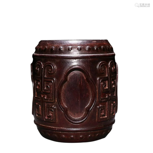 SANDALWOOD DRUM SHAPED WATER BOWL