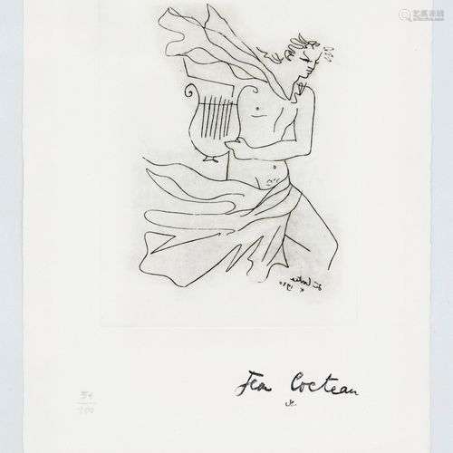 Jean Cocteau (1889-1963), ''Orpheus, striding with harp'', e...