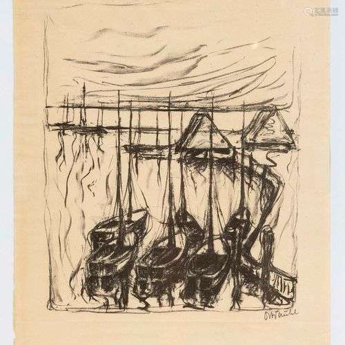 Otto Muehl (1925-2013), Boats in the harbor, lithograph, sig...