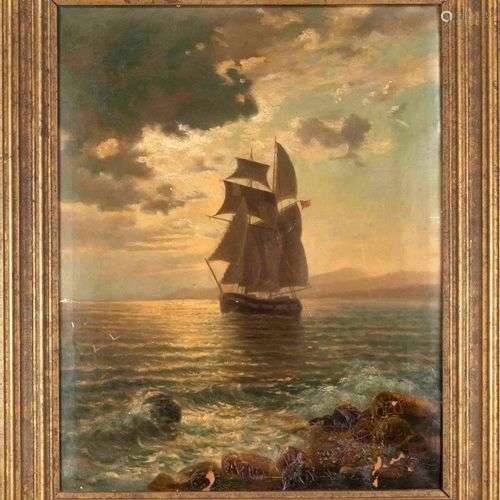 signed Jungmann, marine painter end of 19th century, two-mas...