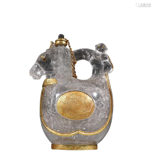 GOLD MOUNTED CRYSTAL 'MONKEY RIDING HORSE' EWER