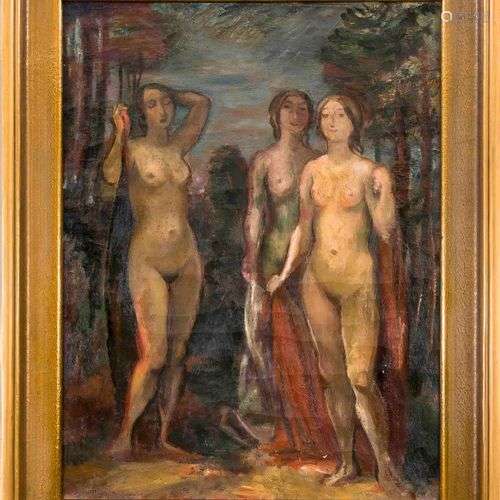 Anonymous painter c. 1920, The Three Graces. Three female nu...