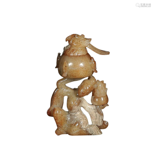 HETIAN JADE 'FIGURE AND PHOENIX' INCENSE BURNER