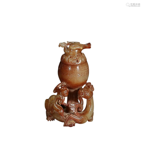 HETIAN JADE 'CHILONG AND PHOENIX' INCENSE BURNER