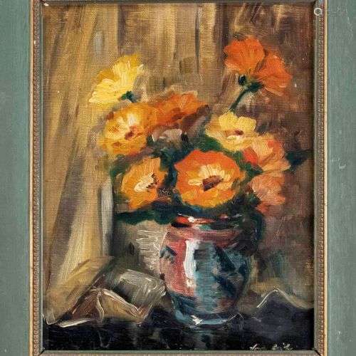 Unidentified painter c. 1930, small floral still life, oil o...