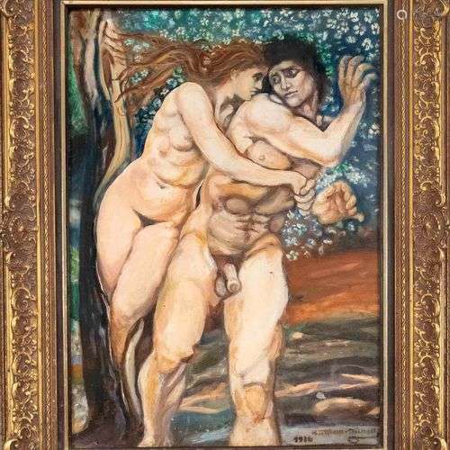 K. Allborn-Jünger, painter c. 1930, Adam and Eve, oil on can...