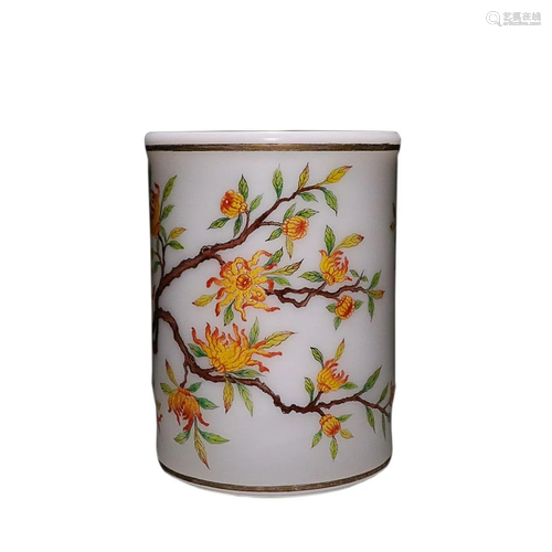 GLASSWARE PAINTED 'BERGAMOT' BRUSH POT