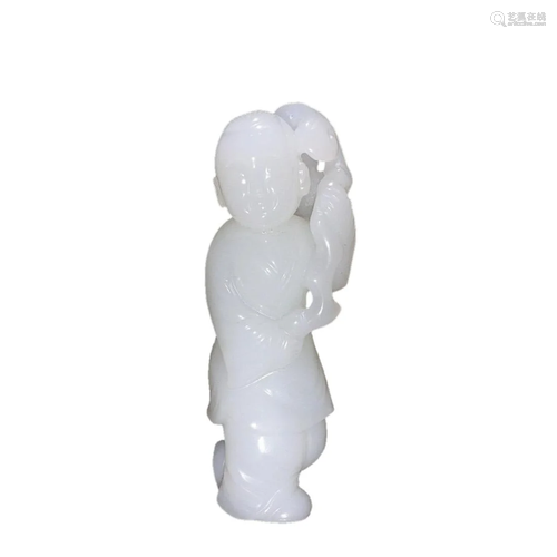 HETIAN WHITE JADE FIGURE OF BOY