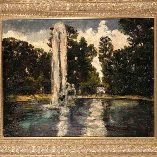 Anonymous painter c. 1900, impressionistic park with fountai...