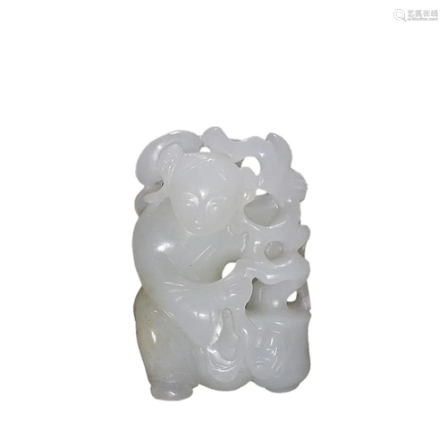 HETIAN JADE 'BOY HOLDING RUYI' HAND PIECE