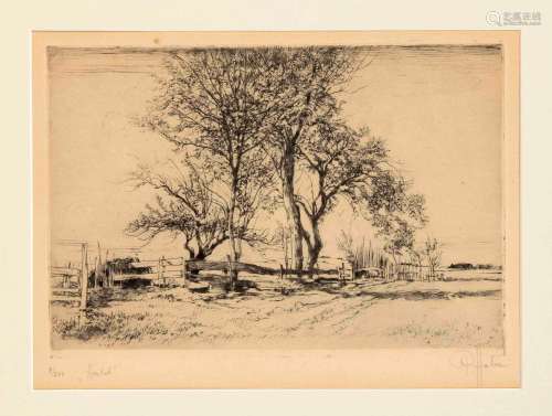 Peter von Halm (1854-1923), 2 landscape etchings, ''Autumn''...