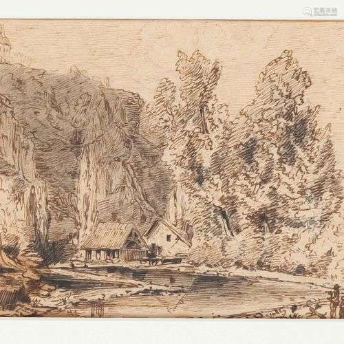 Anonymous artist of the 19th century, ''Scenery at a river b...