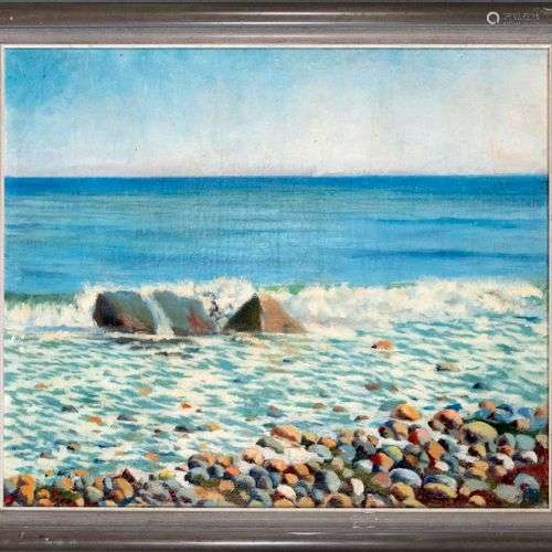 Monogrammed ''MR'' c. 1900, stony coastal landscape, oil on ...