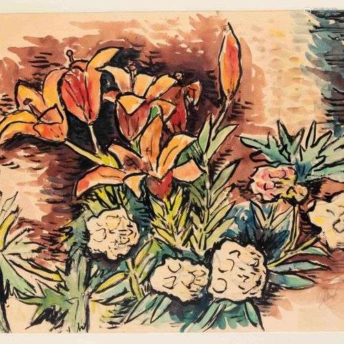 Unidentified painter mid-20th century, expressive flower pie...