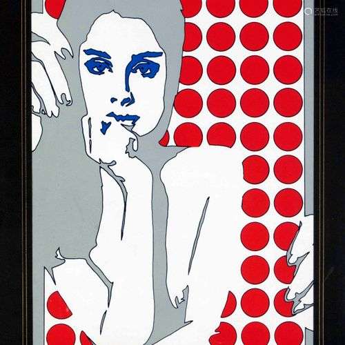 Werner Berges (1941-2017), young woman in front of red dots,...