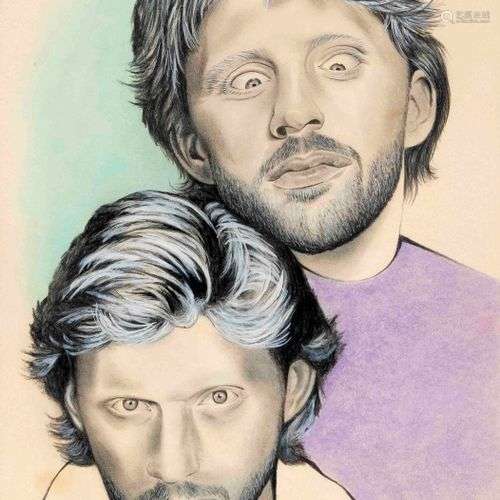 Draftsman of the 1980s, double portrait of Boris Becker, col...