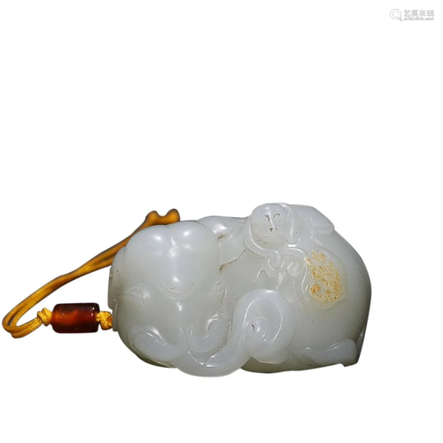 HETIAN JADE 'BOY AND ELEPHANT' HAND PIECE