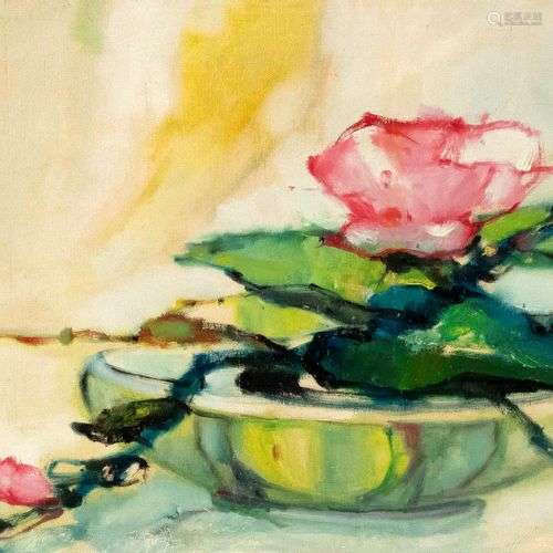 Unidentified painter c. 1960, flower bowl, oil on canvas, bo...