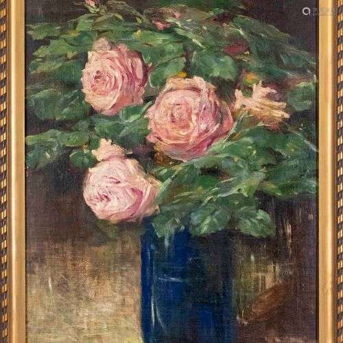 Monogrammed by MST circa 1920, bouquet of peonies, oil on ca...