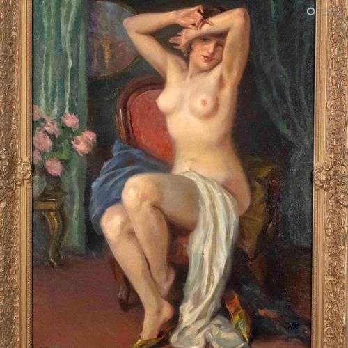 A. Pohl, 1st half of 20th century, sitting female nude, oil ...