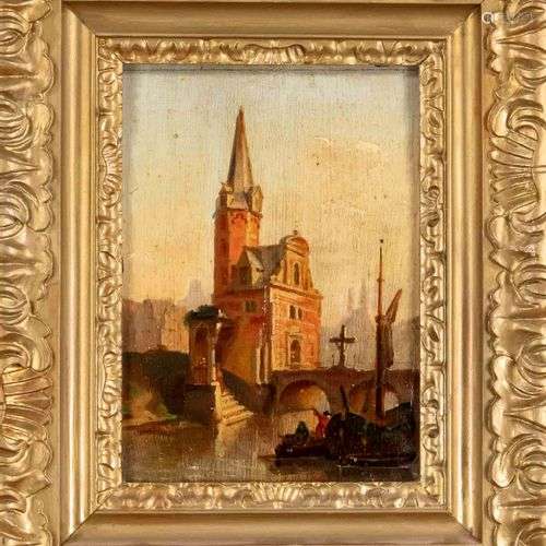 Anonymous painter mid-19th century, old town scene with chur...