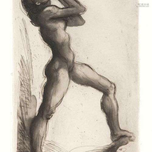 Arno Breker (1900-1991), striding female nude, etching with ...