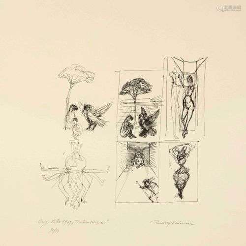 Rudolf Hausner (1914-1995), ''Traumskizzen'', lithograph, 19...