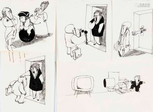 Hans Georg Rauch (1939-1993), 47 small ink pen drawings with...