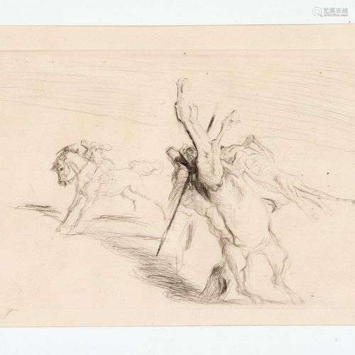 Max Slevogt (1868-1932), Rider is attacked by a tiger, etchi...
