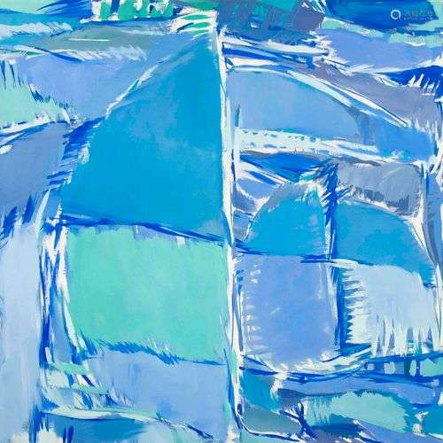 Unidentified painter of the 1970s, large composition in blue...